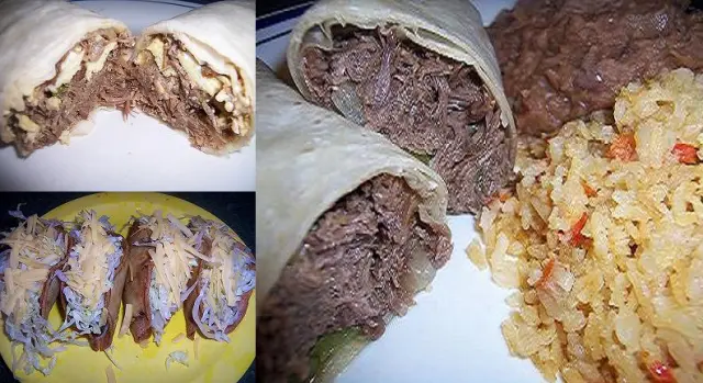 shredded beef burrito, shredded beef taco, machaca burrito